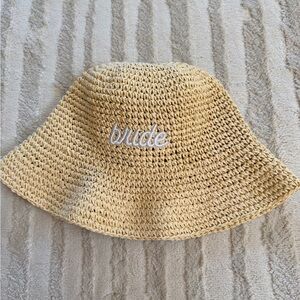 Straw sun hat with Bride embroidery